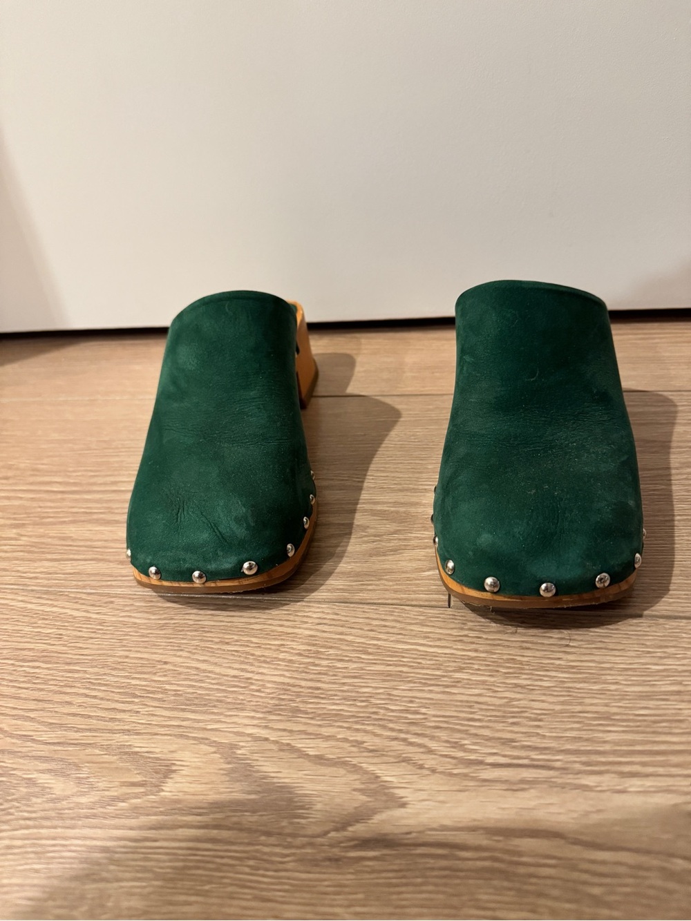 Miista Green Leather Studded Wooden Clogs - Picture 4 of 6